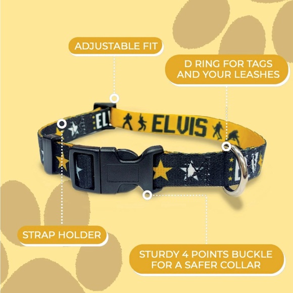 Elvis Dog Collar Black and Gold Size Medium Pet - Picture 6 of 6